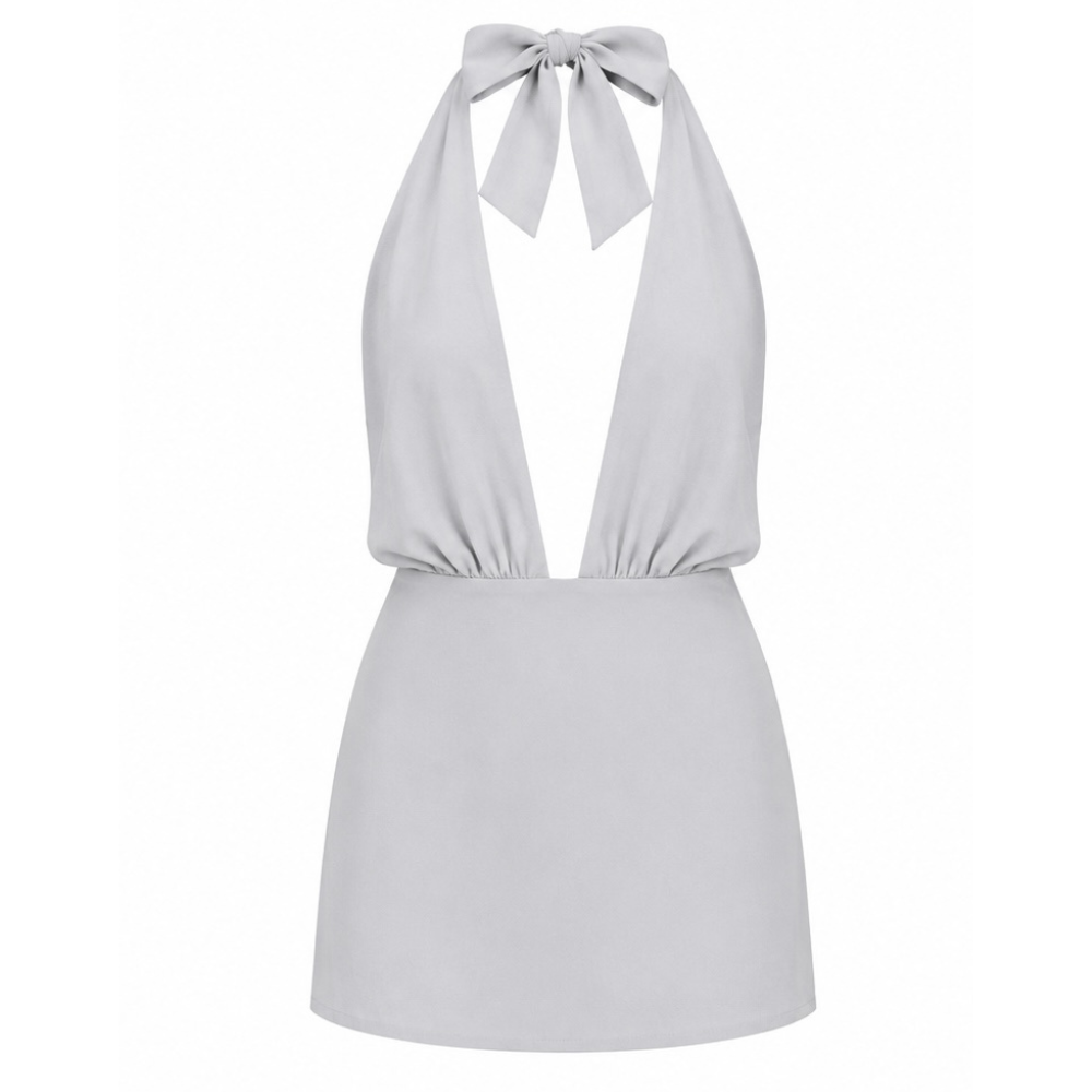 Linen mini dress in grey