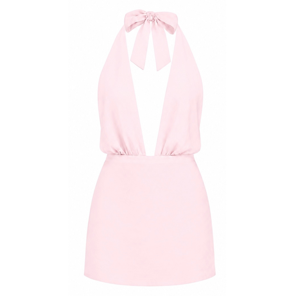 Linen mini dress in baby pink